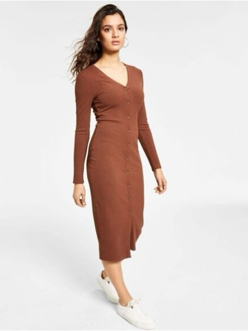 NWT Bar III Long-Sleeve Ribbed Cardigan Body Con Midi Dress - L